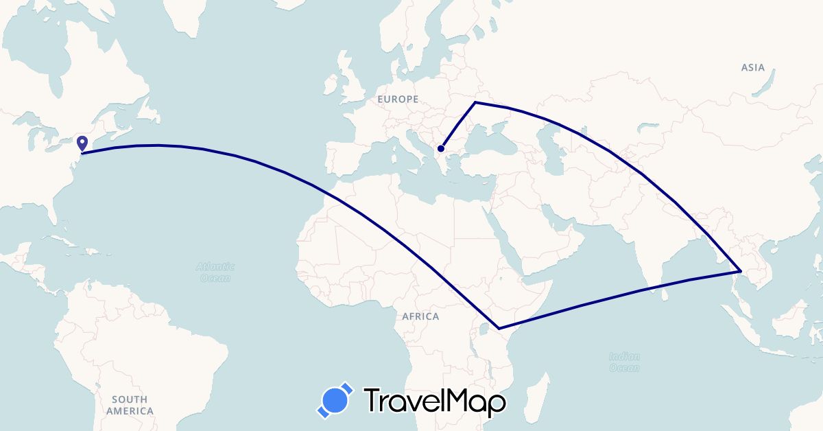 TravelMap itinerary: driving in Kenya, Macedonia, Thailand, Ukraine, United States (Africa, Asia, Europe, North America)